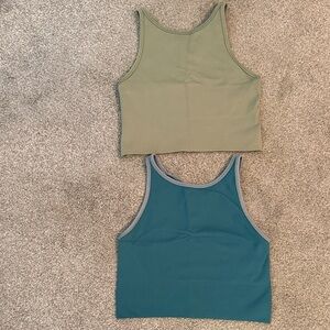Athleta High Neck Racer Back Green and Blue Crop Tank Tops. Set of two. Size S